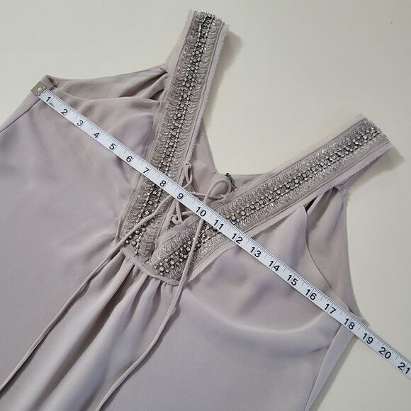 BKE Women's Silvery Grey Embellished Chiffon Lined Lace-up Tank Blouse - Picture 9 of 16